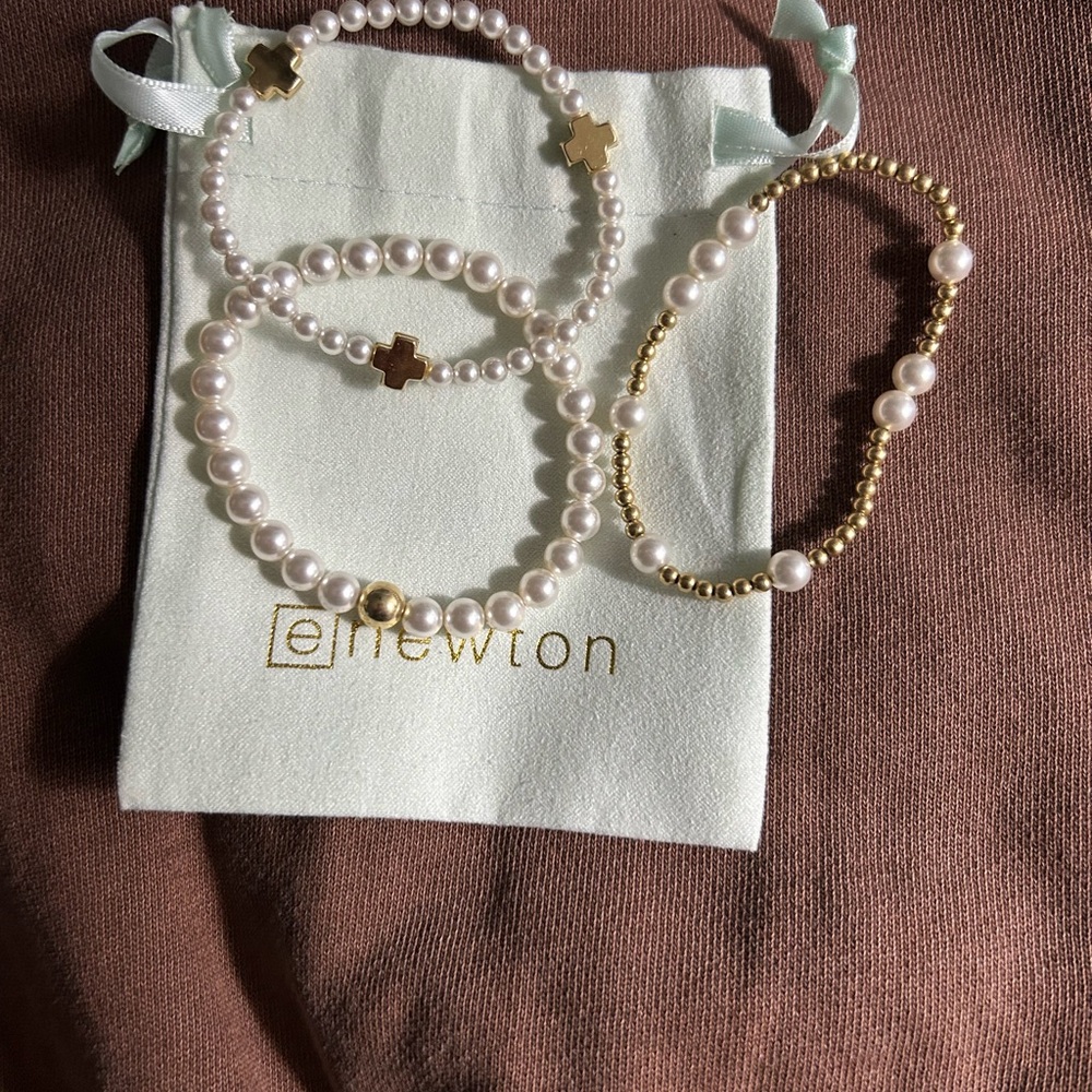 Newton Pearl and Gold Cross Bracelet Trio
